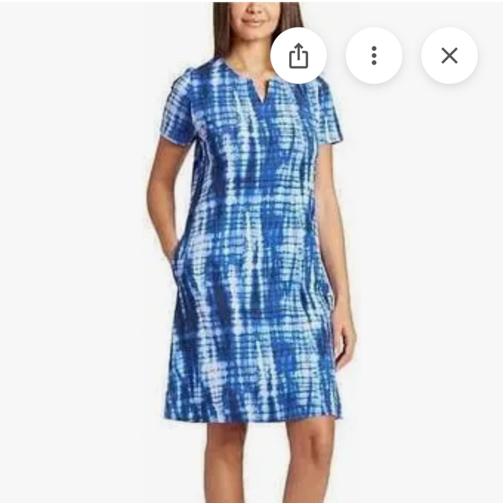 NWOT Ellen Tracy blue and white tie dye Pima Cotton V-notch dress Size XXL